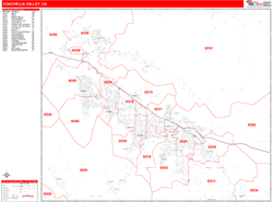 Coachella Valley Wall Map Zip Code Red Line Style 2024